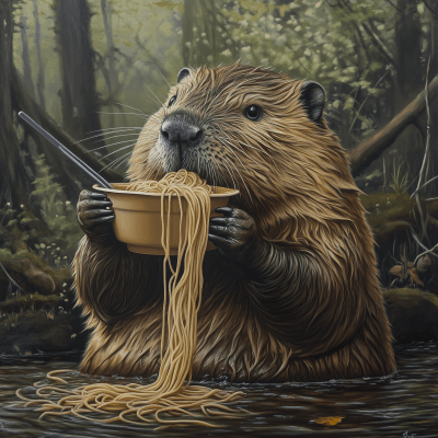 Beaver Enjoying Noodles