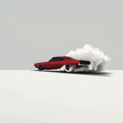 Red American Muscle Car in Motion
