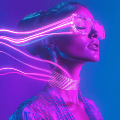 High Fashion Model in Neon Light