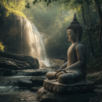 Buddha Statue in Lush Forest