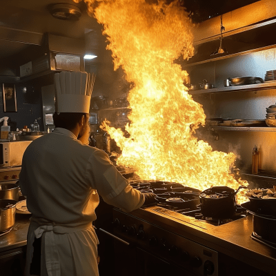 Chef Accidentally Sets Kitchen on Fire