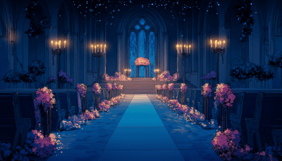 Anime Style Wedding Hall at Night