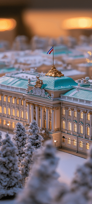 Miniature Architectural Model at Night