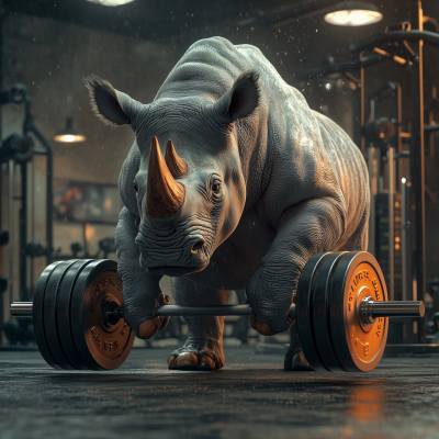 Strong Rhinoceros Lifting Weights
