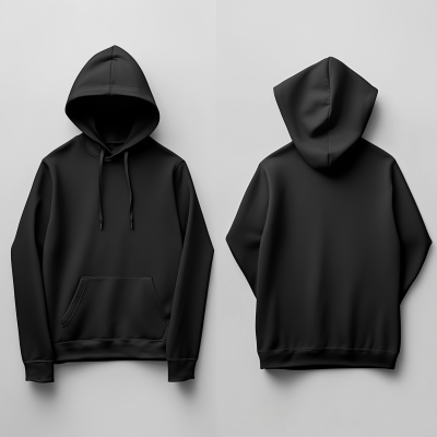 Black Hooded Sweatshirt Flatlay