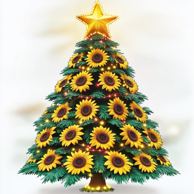 Colorful Christmas Tree with Sunflowers