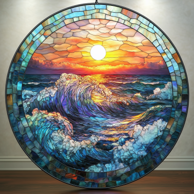 Ocean Sunset Stained Glass Suncatcher