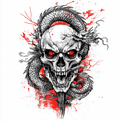 Traditional Asian Skull Dragon Design