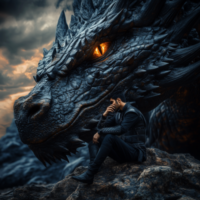 Majestic Blue Dragon and Warrior
