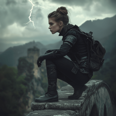 Crouched Protector on Ancient Bridge