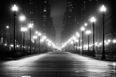 Chicago City Streets at Night