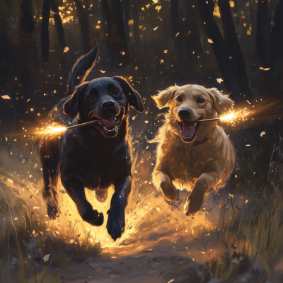 Labradors in Flight