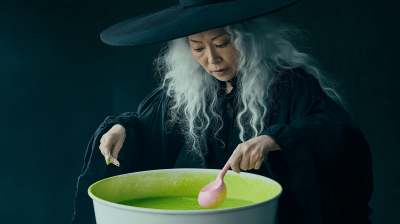 Japanese Woman with Curly White Hair