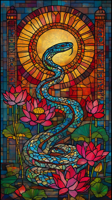 Snake Among Lotus Flowers