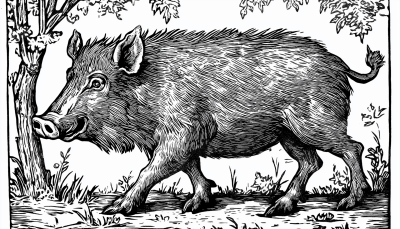 Medieval Woodcut of Boar