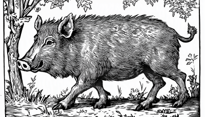 Medieval Woodcut of Boar