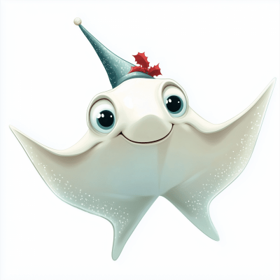 Smiling Stingray with Christmas Hat