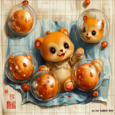 Asian Bubble Bear Wrapping Paper