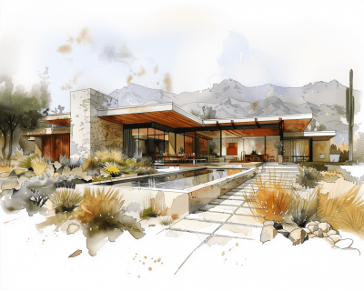 Mid Century Modern Home Sketch