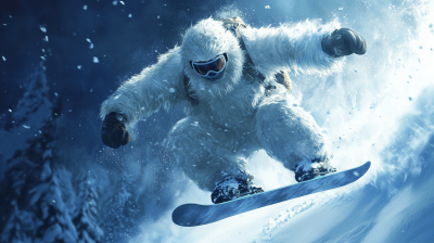 Yeti on a Snowboard