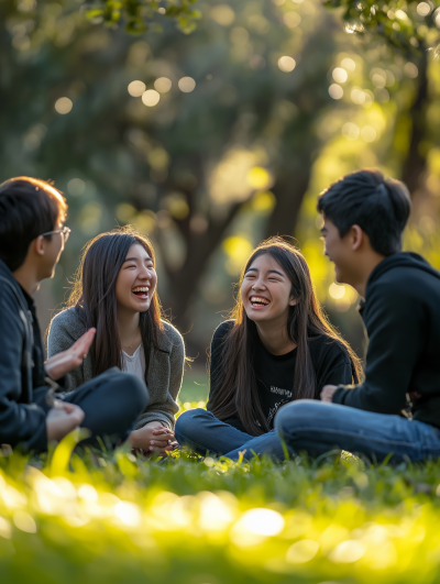 Teenagers Laughing on Grass