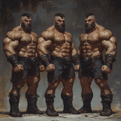 Muscular Quadruplets in Gladiator Armor