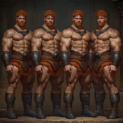 Muscular Quadruplets in Gladiator Armor