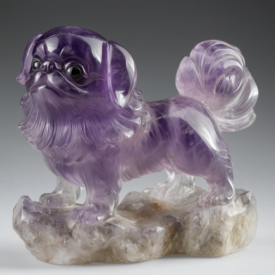 Carved Amethyst Japanese Chin Dog