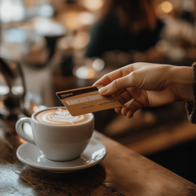 Paying with a credit card in a cozy café