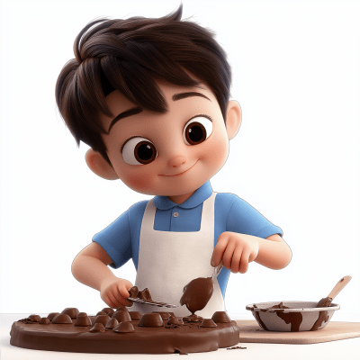 Cute Little Boy Making Chocolate