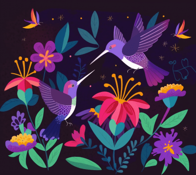 Quirky Flowers and Hummingbirds