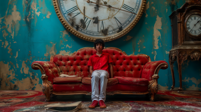 Boy on Red Sofa