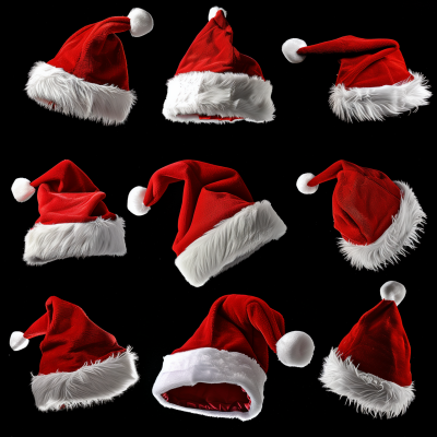 Santa Hats on Black Background