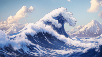 The Great Wave with Swiss Alps