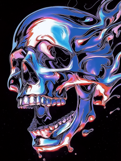 Surreal Chrome Skull