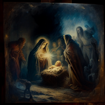 Nativity Scene Oil Painting