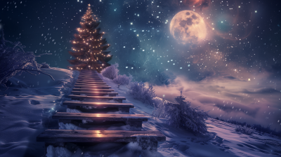 Starlit Wooden Staircase