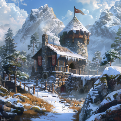 Elven Battle Hut in Snowy Meadow