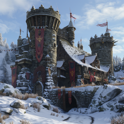 Elven Battle Outpost in Snowy Meadow