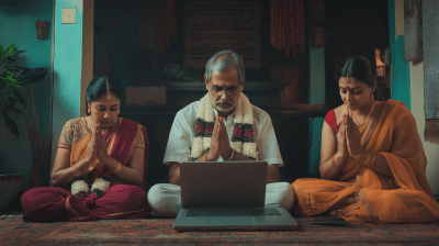 Family Prayer with Laptop