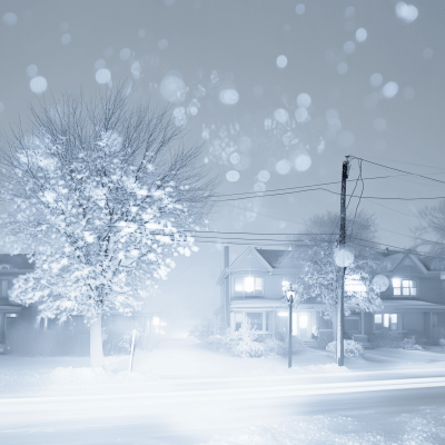 Night Snow Storm in Suburbia