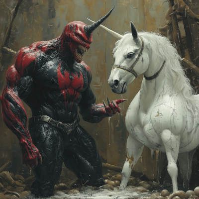 Demonic Venom Confronting a Unicorn