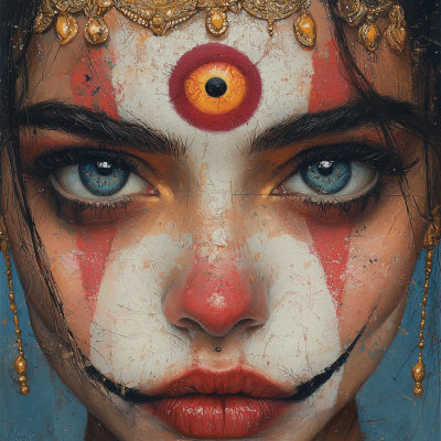 Playful Clown Girl with Third Eye