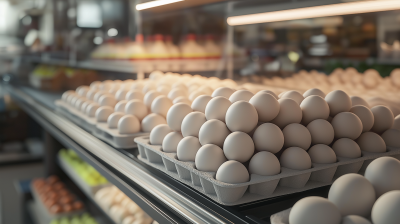Stacked White Eggs in Supermarket