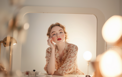 Caucasian Beauty Applying Makeup