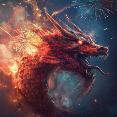 Fierce Red Dragon Celebrating New Year