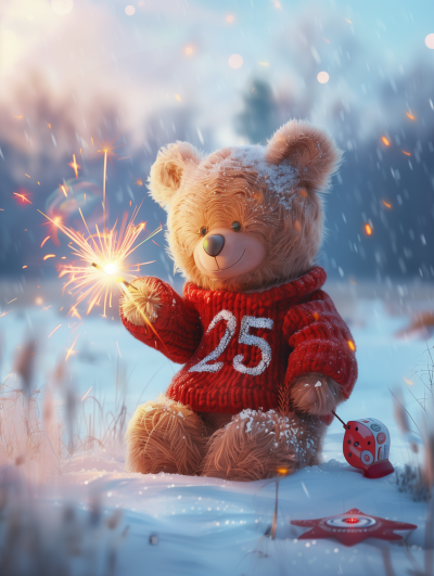 Joyful Teddy Bear in Winter
