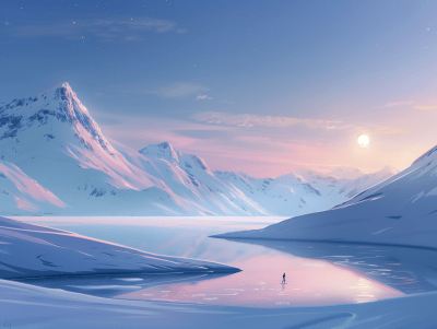 Frozen Lake in Snowy Landscape