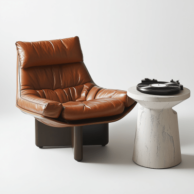 Stylish Leather Chair with Record Player