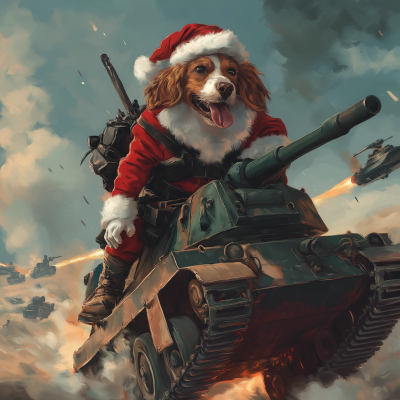 Santa Spaniel in Battle Tank